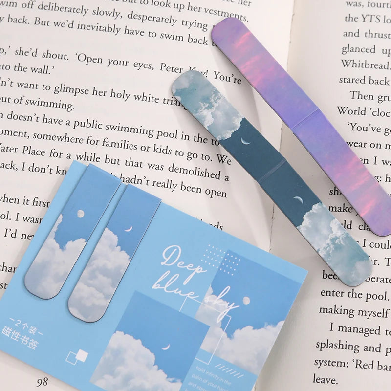 JIANQI 2pcs/pack Magnetic bookmark beautiful scenery clouds simple