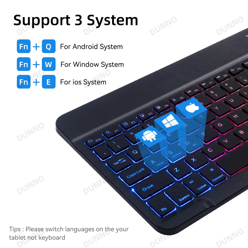 RGB Backlit Keyboard For Tablet iPad Phone PC Android IOS Windows