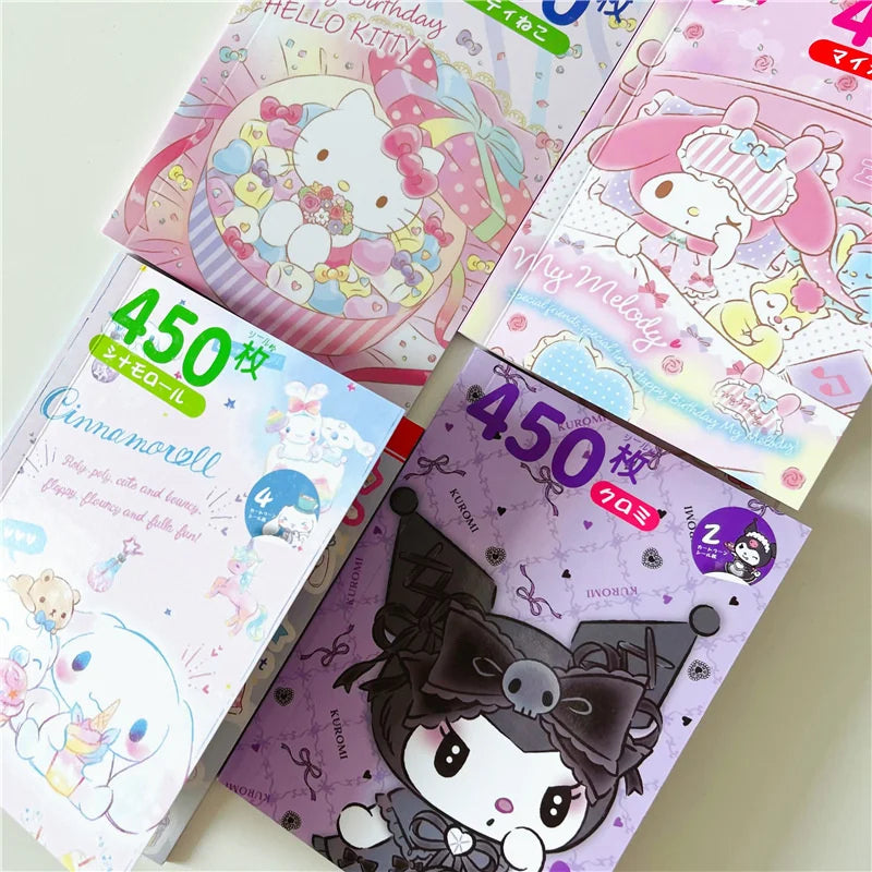 450Pcs Sanrio Kuromi Hello Kitty Sticker Book My Melody Goo Card