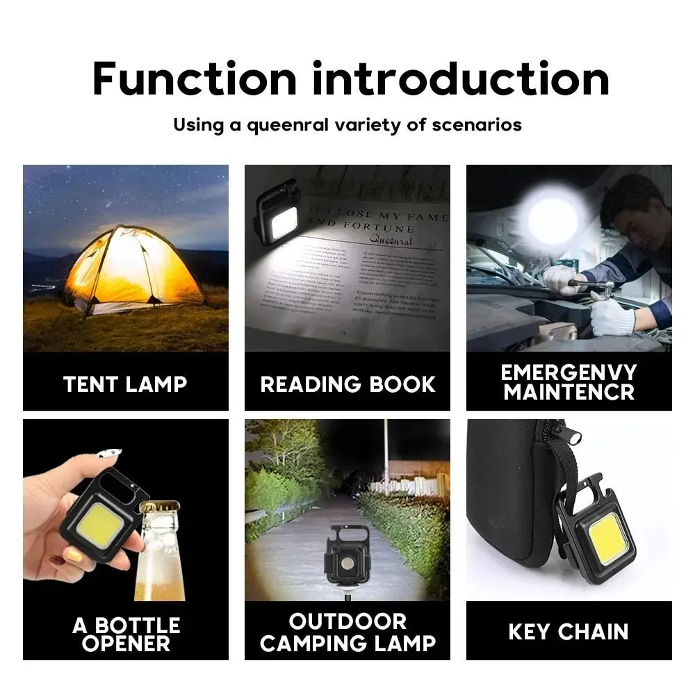 Mini LED Flashlight Keychain Aluminium Alloy Portable COB Camping