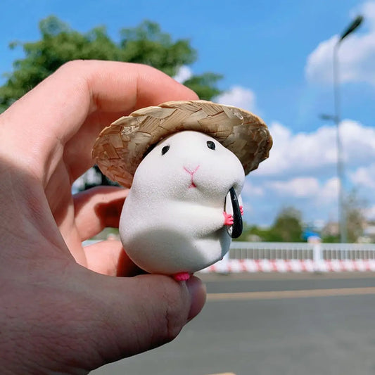 Cute Hamster with Straw Hat Car Ornament,Car Decoration Auto Interior