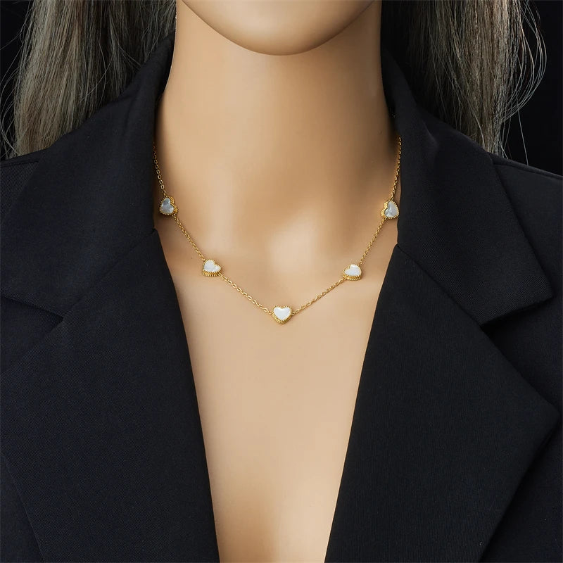 DIEYURO 316L Stainless Steel Simple Elegant White Shell Heart Necklace