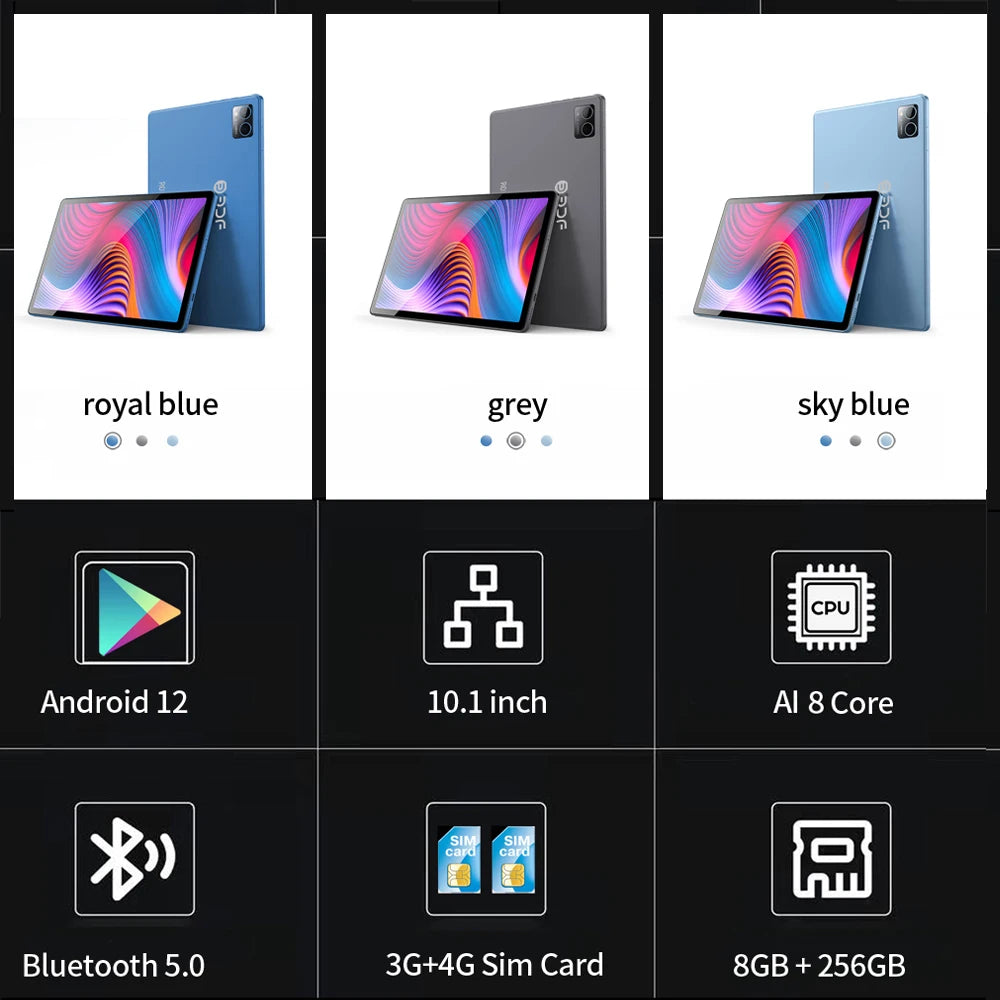 Original BDF P60 Tablet Pc 10.1 Inch 8GB RAM 256GB ROM Android 12 Octa