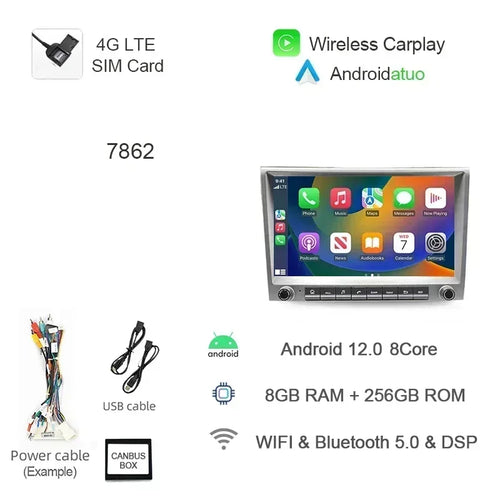 7862 720P Auto Android 13 12G+256G Car Radio GPS Player 4GB Carplay