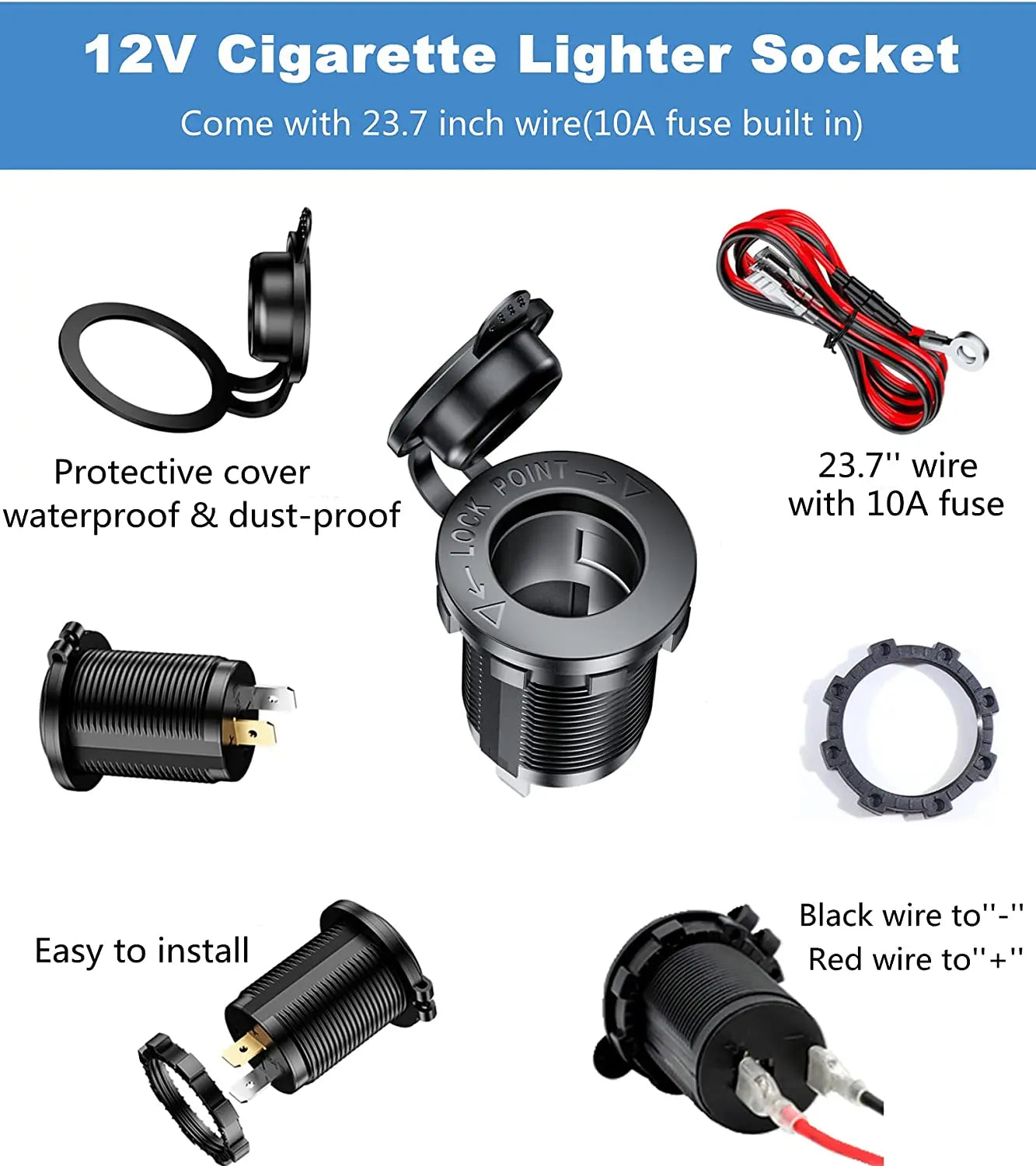 12V cigarette lighter socket waterproof socket replacement DIY kit is