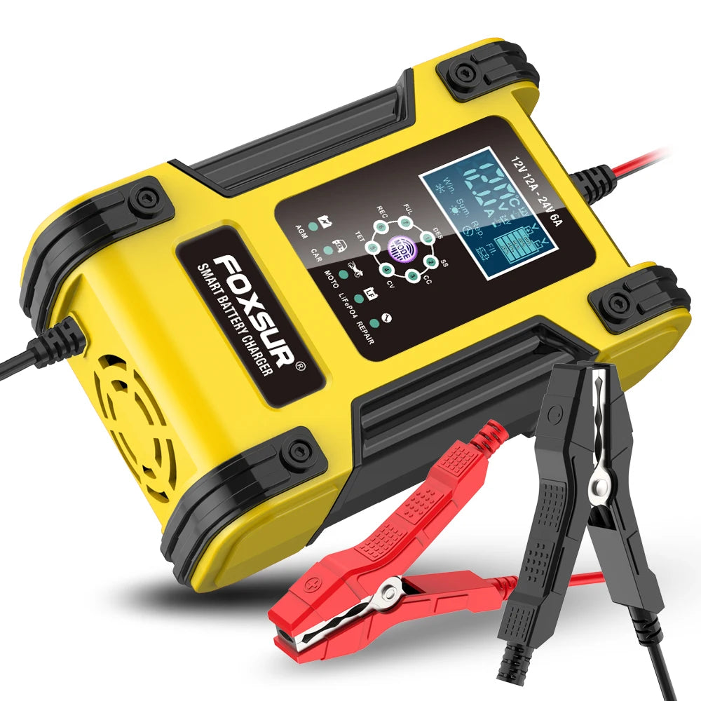 Foxsur Full Automatic Car Battery Charger 12V 12A Digital Display