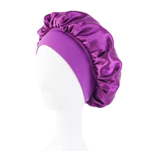 New Women's Satin Solid Wide-brimmed Sleeping Hat Unisex Head Wrap