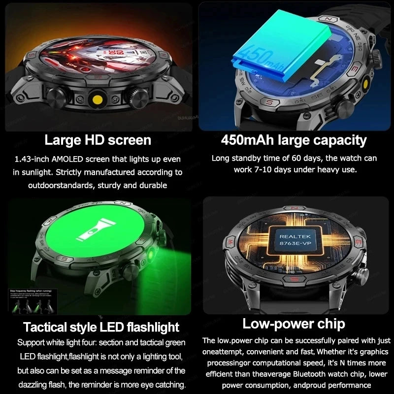 2024 New Outdoor Military GPS Truck Smart Watch Men AMOLED HD Screen