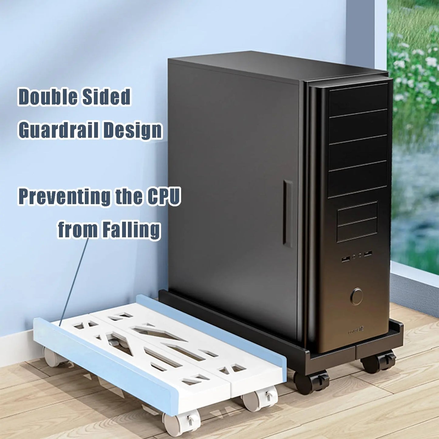 Adjustable Mobile CPU Stand, Ventilated Computer Tower Stand PC Tower
