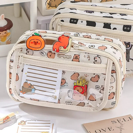 High Quality Kapibara Cartoon Pencil Case with Flip Top for Easy