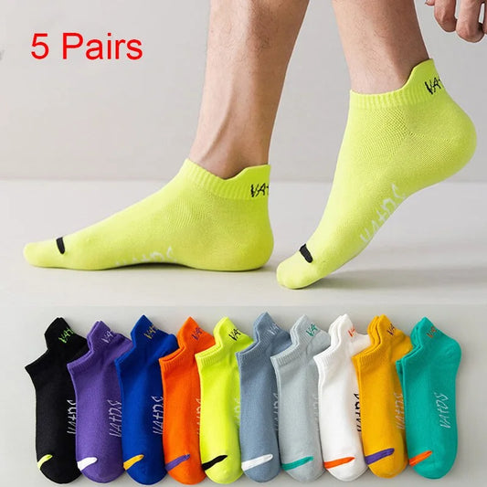 5 Pairs Bright Color Ankle No Show Socks Men Breathable Street Fashion