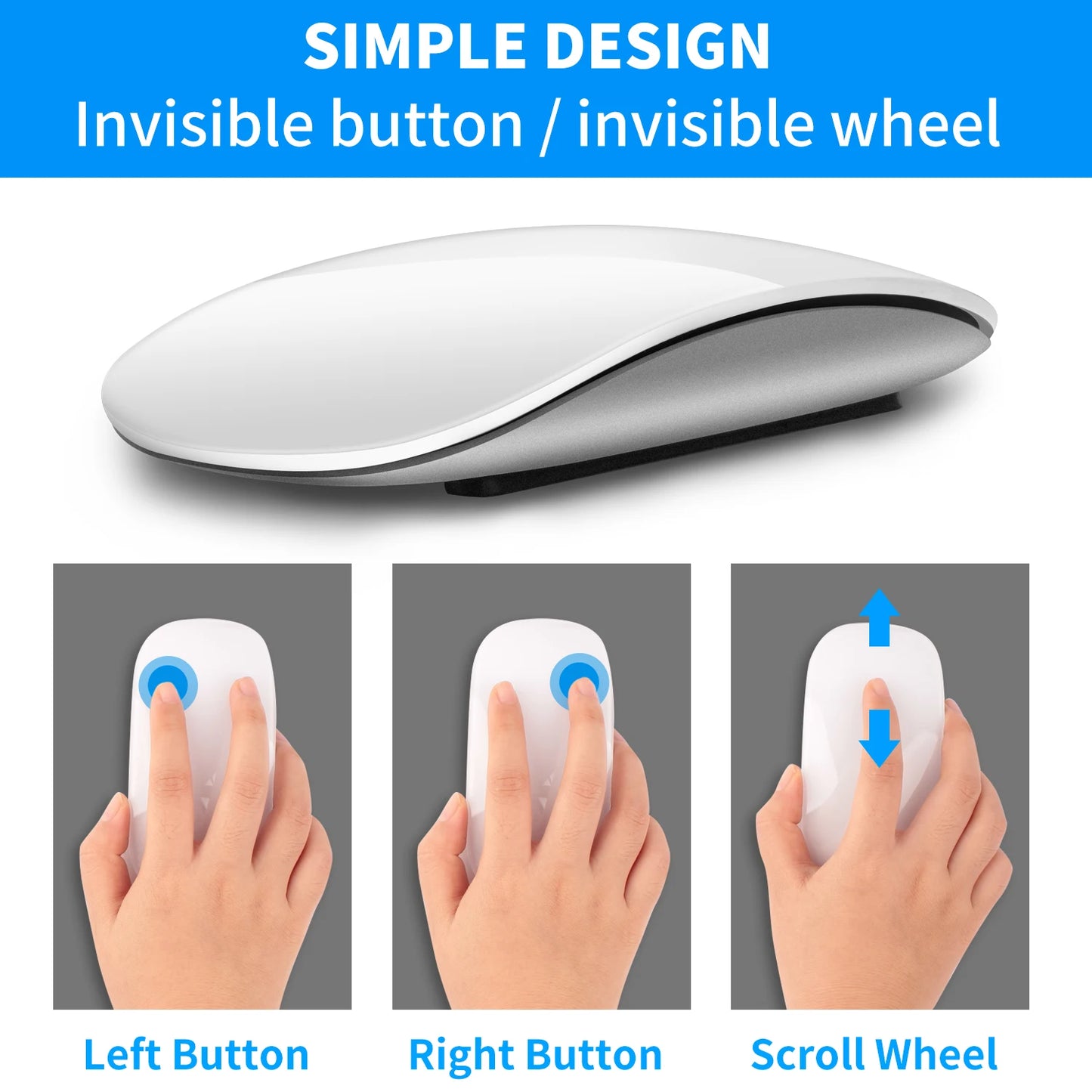 Bluetooth 4.0 Wireless Mouse Rechargeable Silent Multi Arc Touch Mice