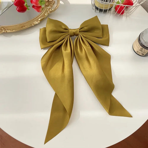 1pcs Solid Color Satin Ribbon Big Bows Hairpin Spring Clips Hair