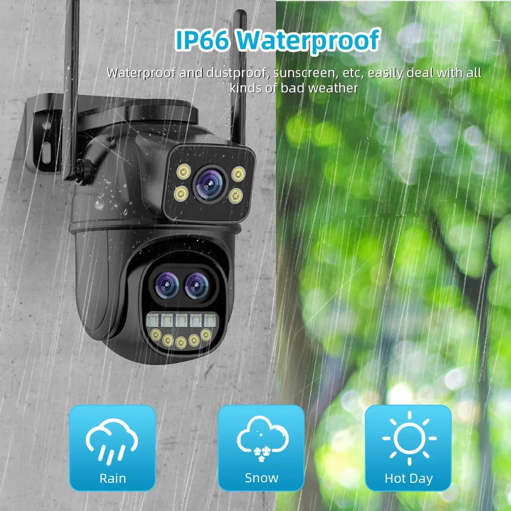 6K 12MP ICSEE Wifi Security Camera 3 Lens Dual Screen 8X Zoom Outdoor