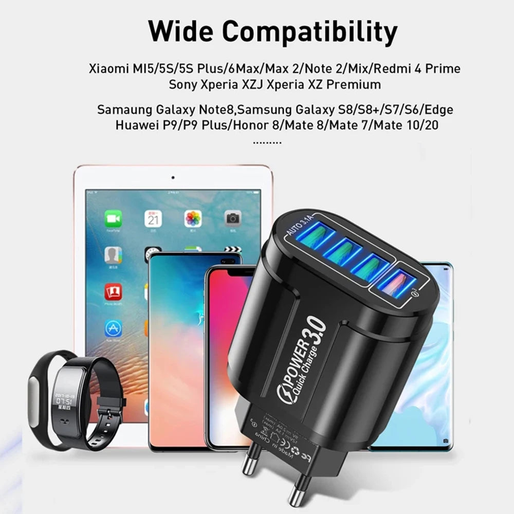 48W Fast Charging USB Type C Charger 4 Port EU KR PD QC3.0 Wall Quick