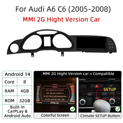Android 14 Auto Radio CarPlay For Audi A6 C6 4f  For Audi Q7 4L