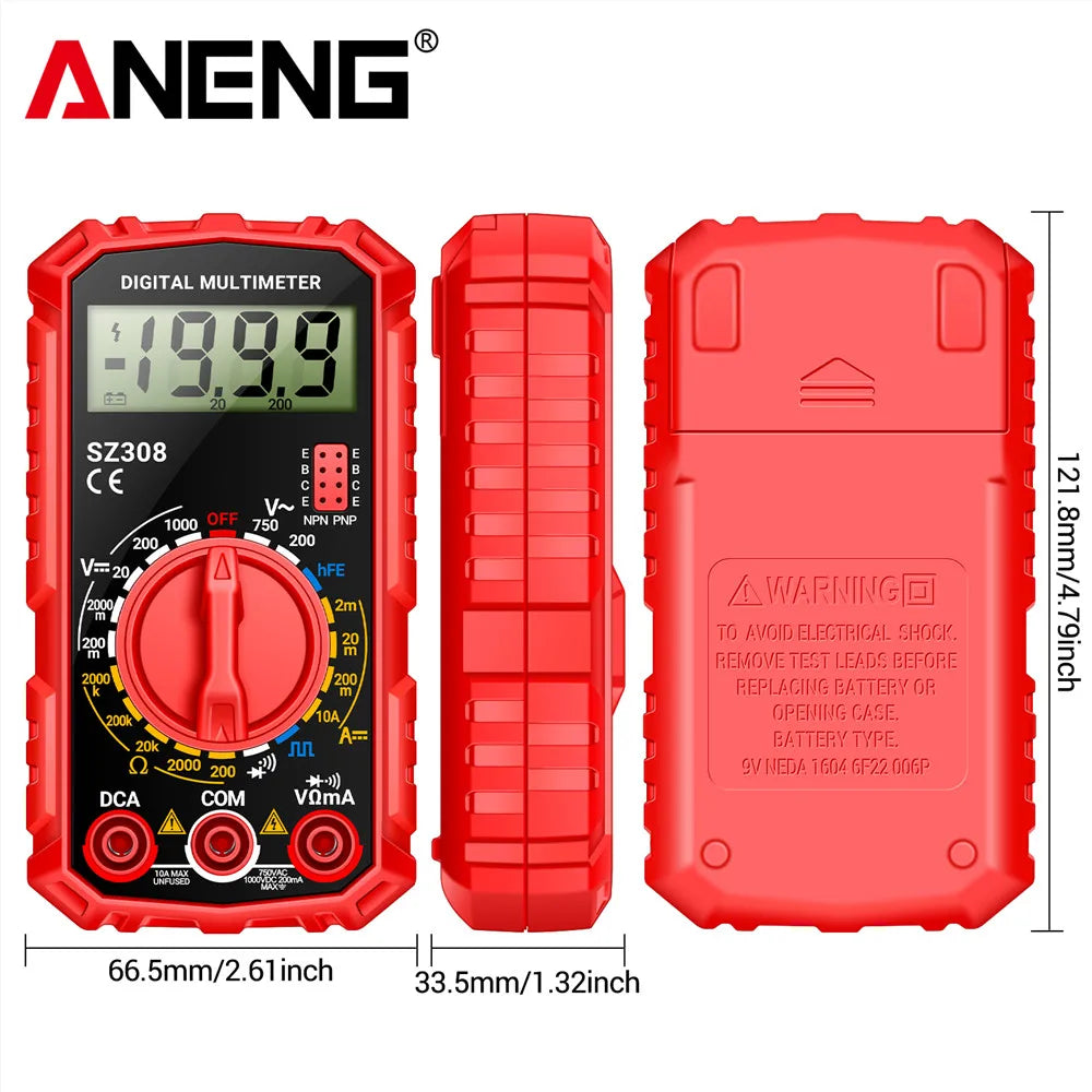 ANENG SZ308 Square Wave Digital Multimeter 1999 Counts HFE Triode