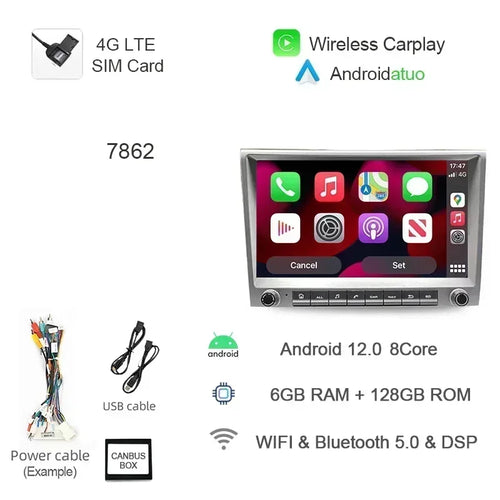 7862 720P Auto Android 13 12G+256G Car Radio GPS Player 4GB Carplay