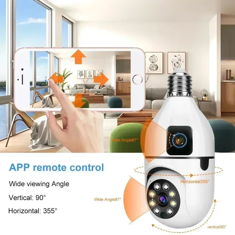4K 8MP E27 Bulb WIFI Camera Dual Lens Color Night Vision Human