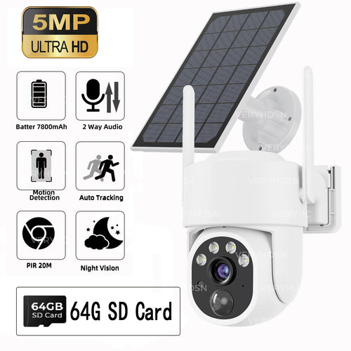 5MP PTZ Solar Power IP WiFi Camera Zoom 8000mAh Builtin Battery
