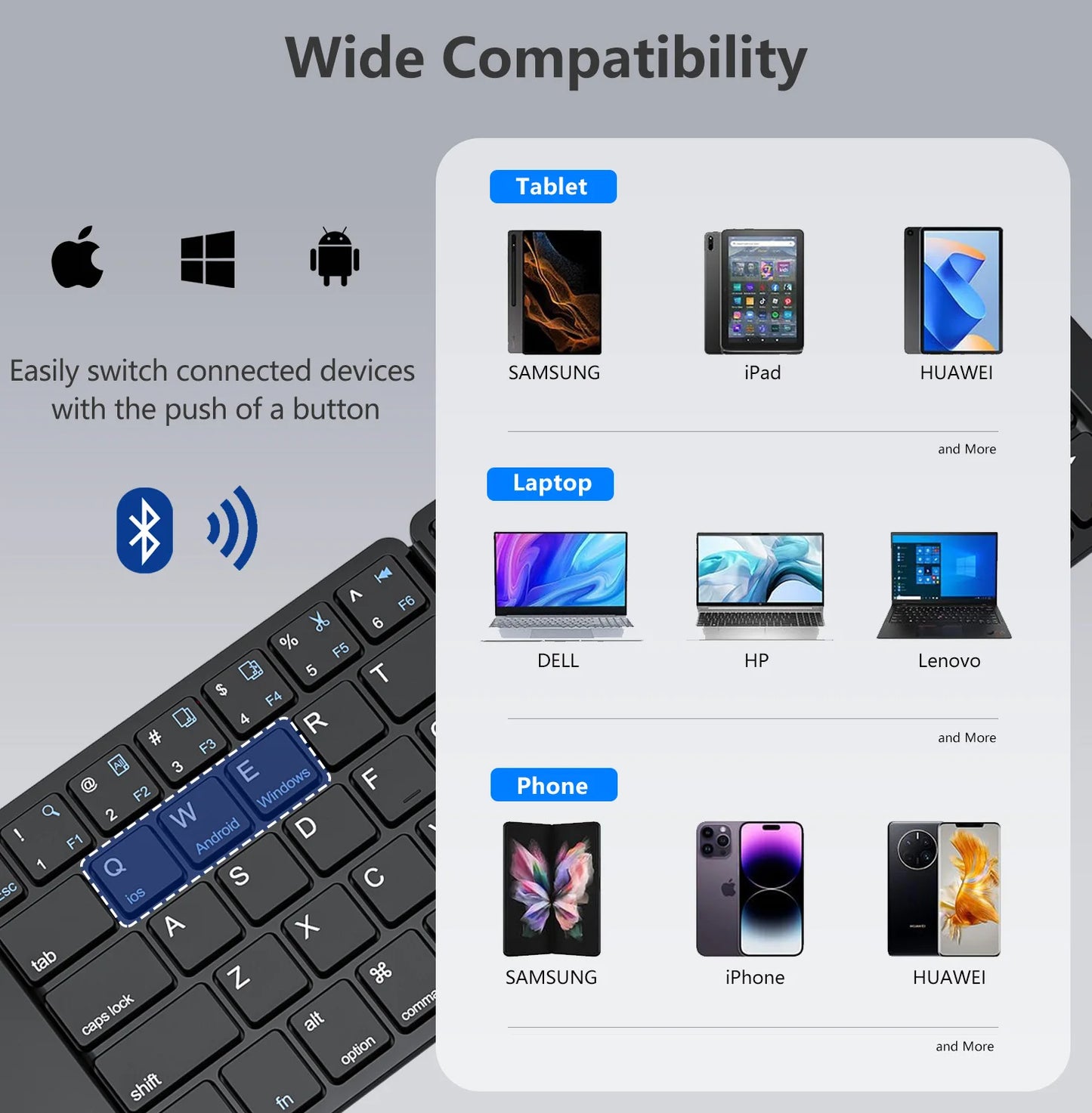 Mini Foldable Wireless Keyboard Ultra Slim Portable Bluetooth Keyboard