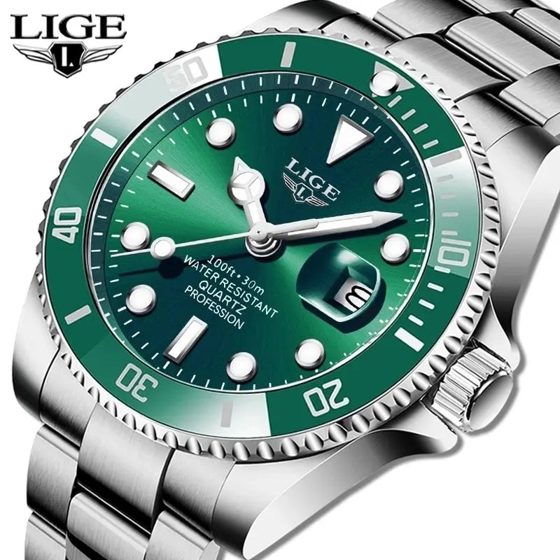 LIGE Top Brand Luxury Fashion Diver Watch Men 30ATM Waterproof Date