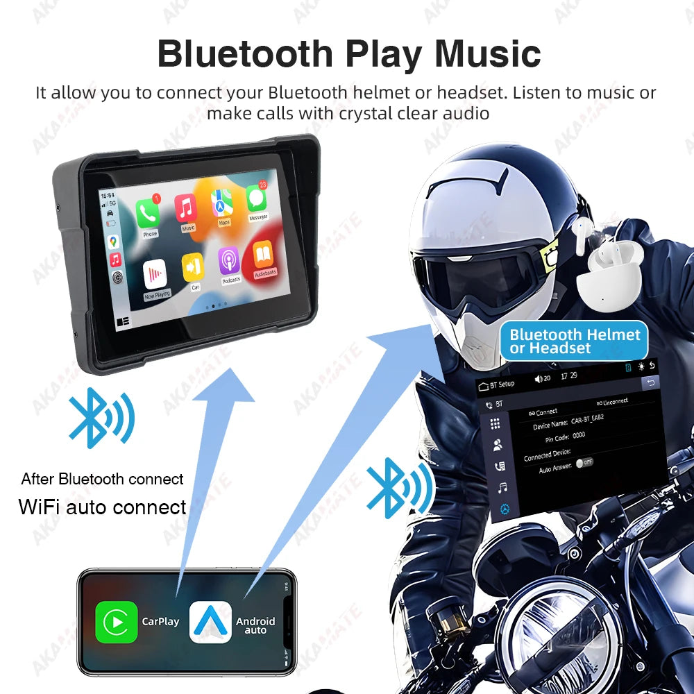 5 inch Motorcycle Monitor CarPlay Navigation Android Auto Waterproof