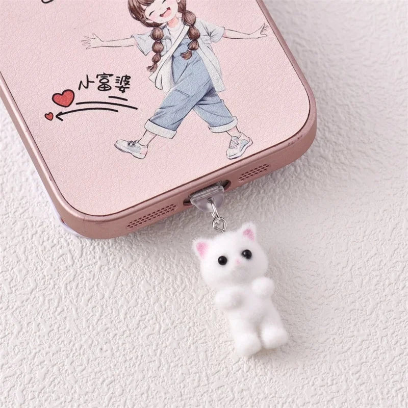 MINISO Resin Plush Cat Phone Dustproof Plug For iPhone Samsung Xiaomi