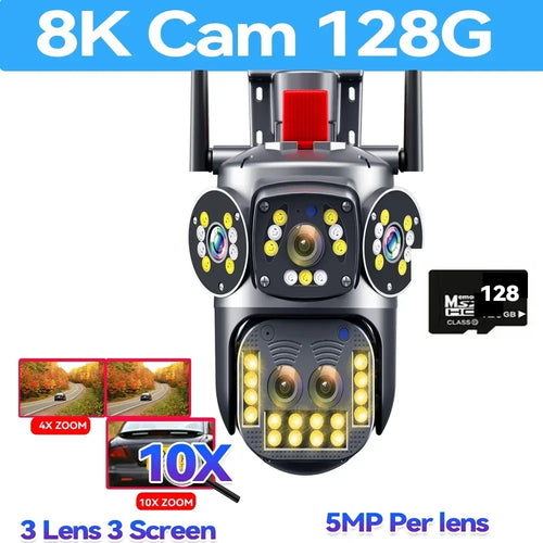 10K UHD WiFi6 IP Camera Outdoor 10X Zoom CCTV Surveillance Cam Four
