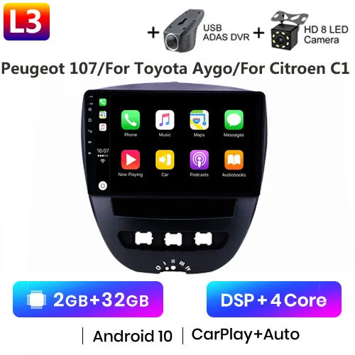 Android 10 2 Din Car Multimedia Player For Peugeot 107 Toyota Aygo