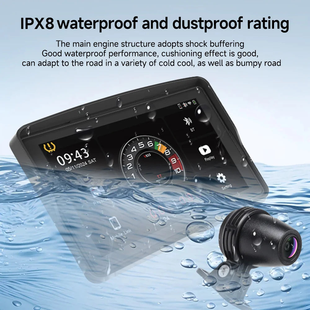 7'' Motorcycle DVR GPS navigator Dash Cam Wireless Carplay Android