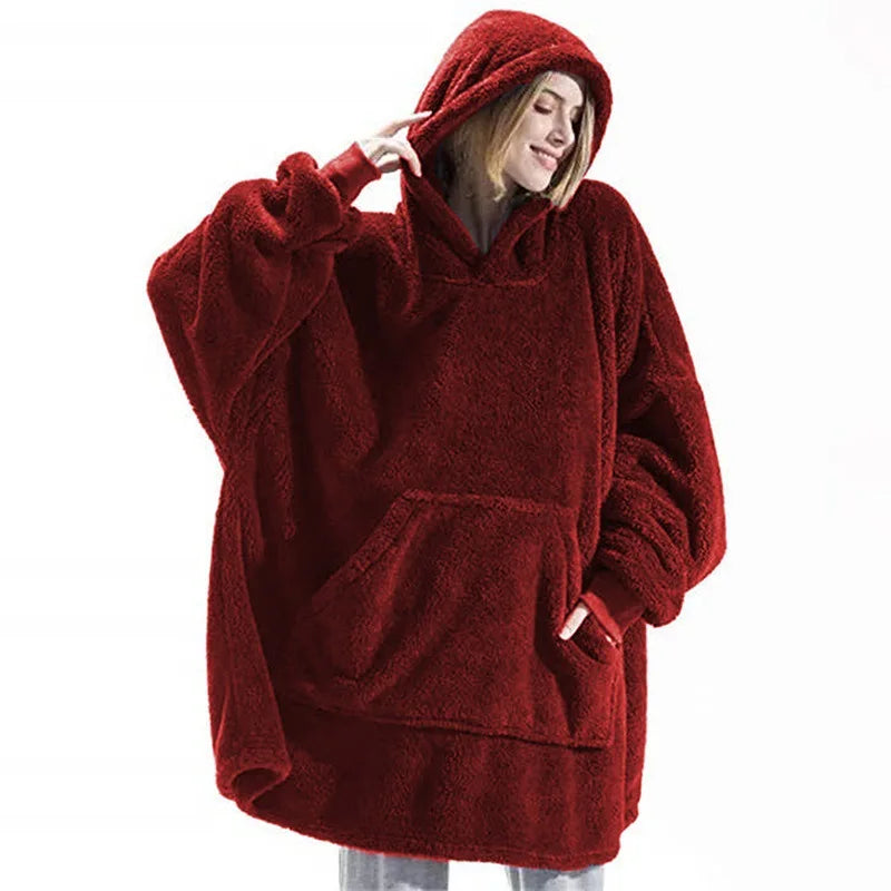 2024 Winter Women Double-faced Fleece Hoodie Blanket Oversize Large
