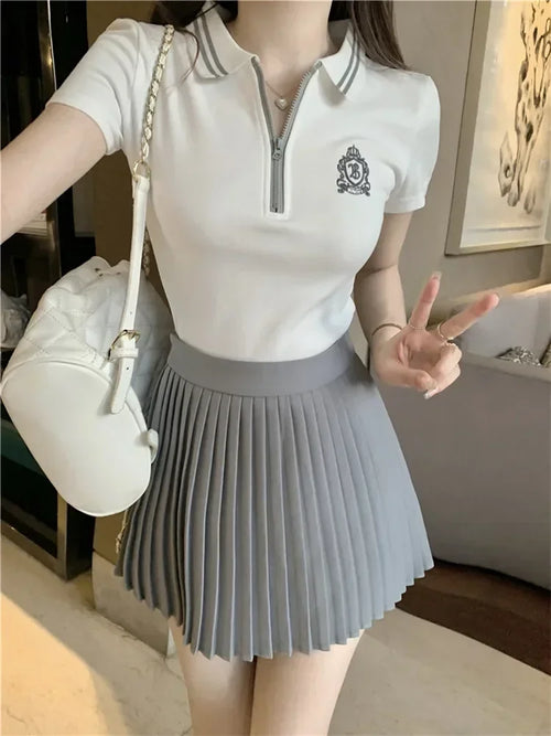 Fashion Tennis Wear Outfits Women 2 Piece Dress Sets Short Sleeve