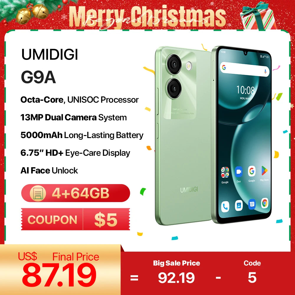 UMIDIGI G9A Android 14 Smartphone Octa-core 13MP+8MP Camera 64GB 6.75”