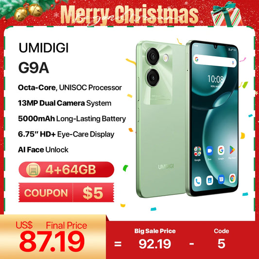 UMIDIGI G9A Android 14 Smartphone Octa-core 13MP+8MP Camera 64GB 6.75”