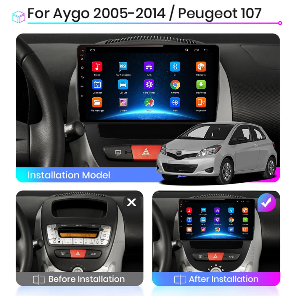 Android 10 2 Din Car Multimedia Player For Peugeot 107 Toyota Aygo