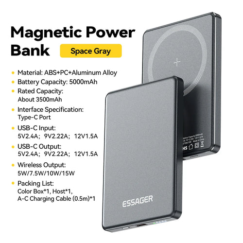 Essager Thin Wireless Power Bank 5000mAh Fast Charge Powerbank