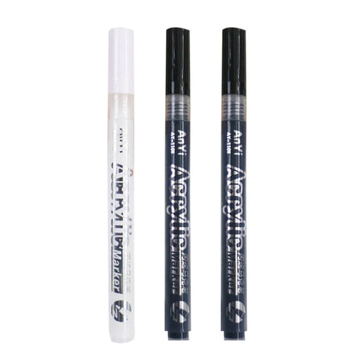 3Pcs/set Acrylic Markers Paint Pen Black/White/Gold/Silver for Rock