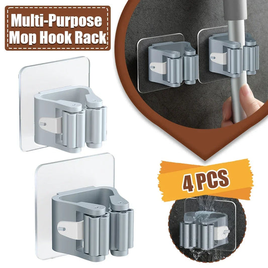 4PCS Wall Mounted Mop Organizer Holder Wall-Mounted Waterproof Mop