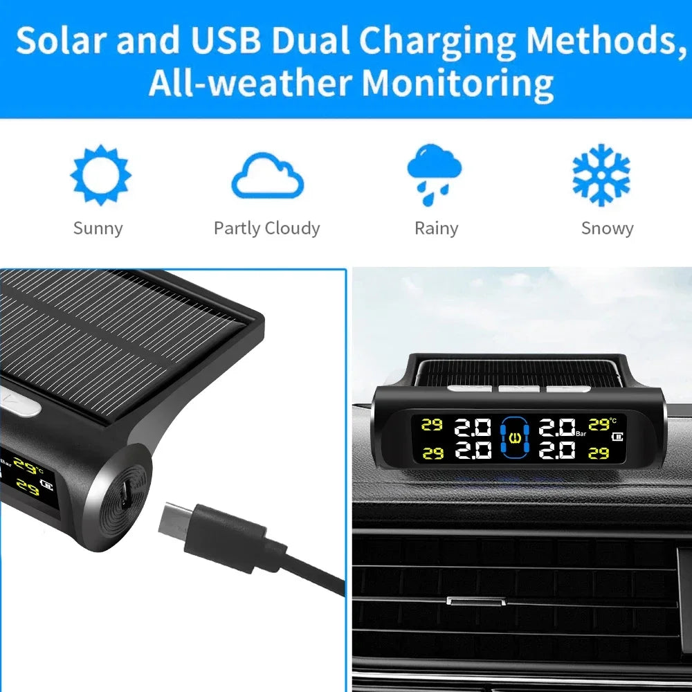 Intelligent TPMS Solar Tyre Pressure Monitoring System Parking Sensors
