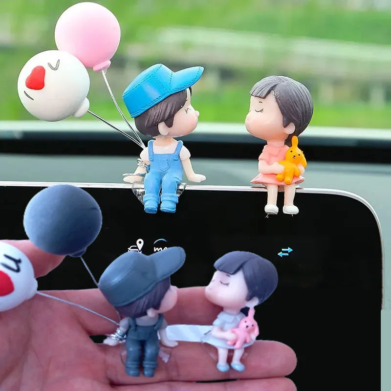 Car Ornaments Cute Cartoon Couples Action Figure Figurines Balloon
