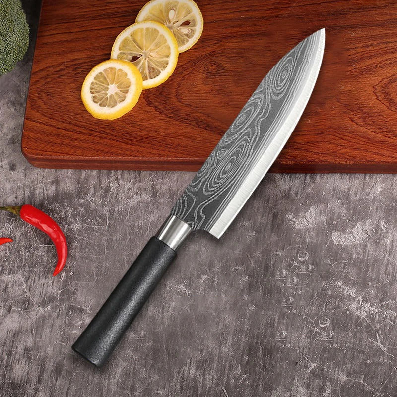 Laser Damascus Pattern Utility Kitchen Knives Scissors Sharpening Rod