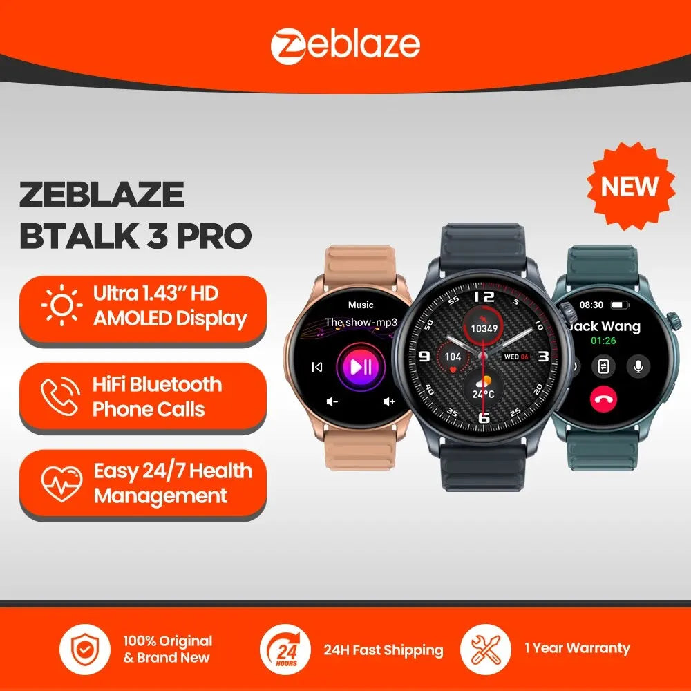 New Zeblaze Btalk 3 PRO 1.43" AMOLED Display Smart Watch Bluetooth