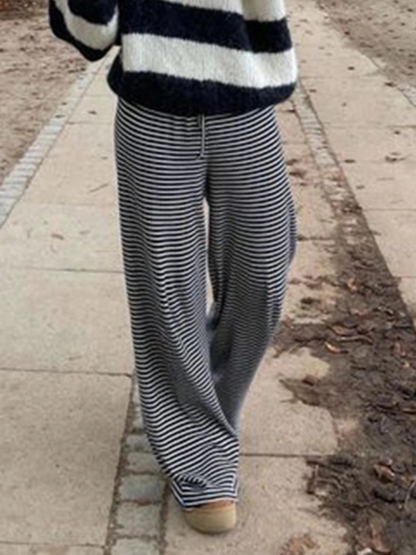Rockmore Harajuku Striped Low Waist Straight Pants Women Old Money