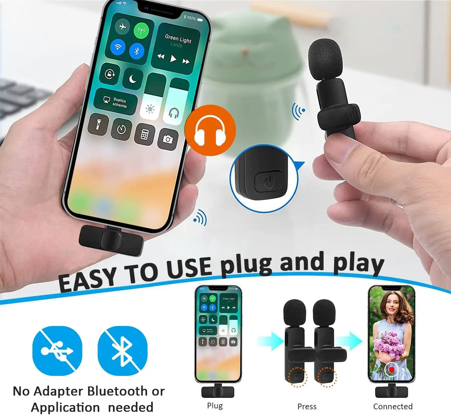 Professional Wireless Lavalier Lapel Microphone for iPhone Android
