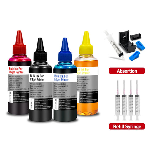 Universal Printer Ink 100ML Refill CISS kit Compatible For HP Canon