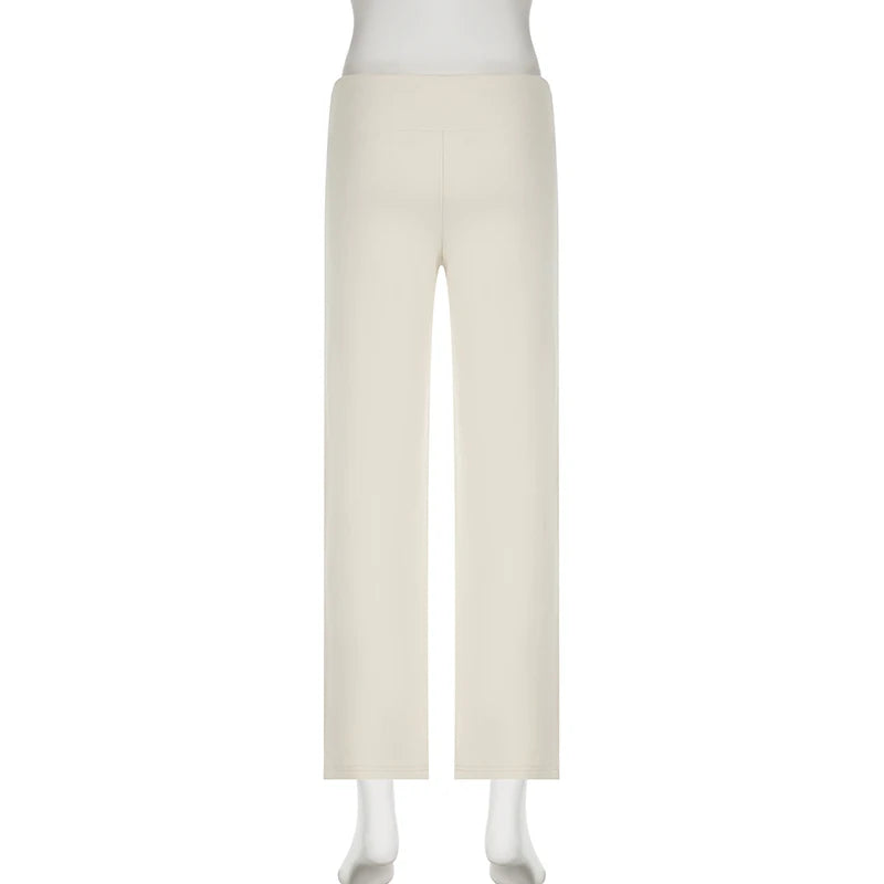 BIIKPIIK Turndown Waist Drawstring Straight Casual Pants For Women