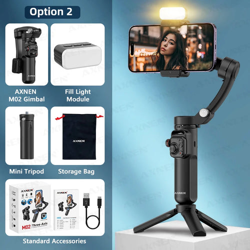 AXNEN M02 Gimbal Smartphone Stabilizer 3-Axis Anti-shake Video Record