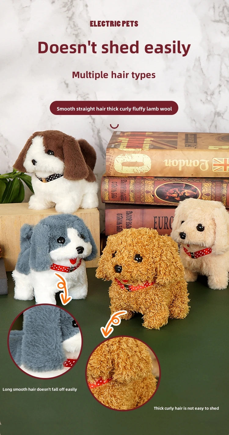 Walking Dog Toy 5.9 Inch Tall Cute Barking with Bell and Puppy Leash