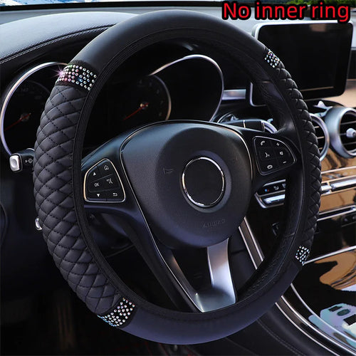 Car steering wheel cover without inner ring PU leather embroidery